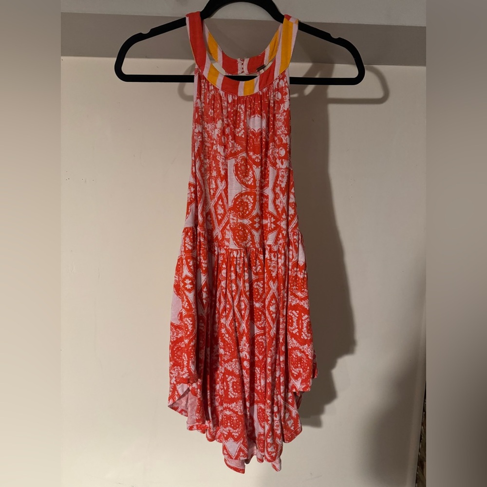 Red and White Patterned Halter Dress